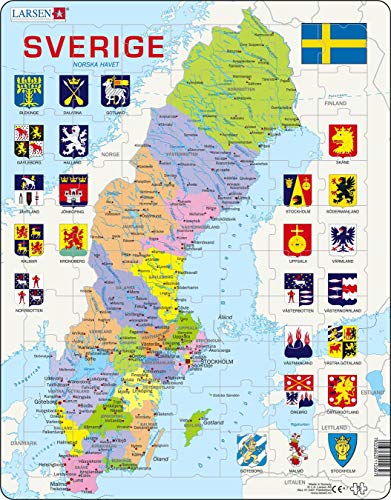 Larsen A7 Schweden Politische Karte, Schwedisch Ausgabe, Rahmenpuzzle mit 70 Teilen von Larsen