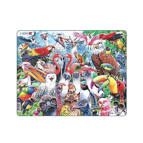 Larsen CZ5 Fröhliche Vögel aus aller Welt Jigsaw Puzzle für Kinder ab 6 Jahren - 115 Teile | Spaß Puzzle für Kinder für Jungen & Mädchen | Rahmenpuzzles von Larsen