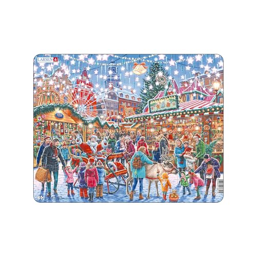 Larsen EA3 Weihnachtsmarkt Puzzle I Weihnachtspuzzle mit 140 Teilen I Klassische Puzzles zur Weihnachtszeit I Rahmen-Puzzle Weihnachten ab 6 Jahren von Larsen