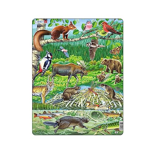 Larsen FH15 Rahmenpuzzle für Kinder I Sommertag in einem nordischen Wald I Puzzle ab 4 Jahre I Schönes Kinderpuzzle mit 45 Teilen I Spielspaß & Lernen von Larsen