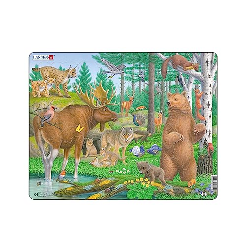 Larsen FH36 Rahmenpuzzle für Kinder I Tierwelt des nördlichen Waldes I Puzzle ab 3 Jahre I Schönes Kinderpuzzle mit 29 Teilen I Spiel, Spaß & Lernen von Larsen