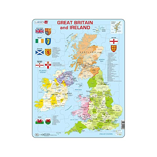Larsen K18 Politische Karte von Großbritannien & Irland, Englisch Ausgabe, Rahmenpuzzle mit 48 Teilen von Larsen