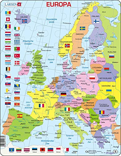 Larsen K2 Politische Karte Europas Puzzle – Niederländisch Edition, 48 Teile, Lernpuzzle für Kinder von Larsen