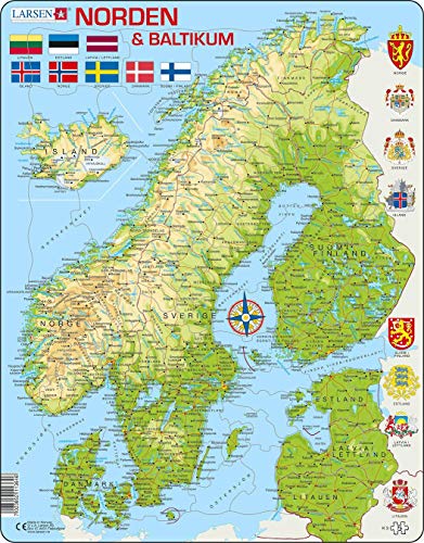 Larsen K3 Die Nordics und das Baltikum, Mehrsprachig (Norwegisch/Dänisch/Schwedisch) Ausgabe, Rahmenpuzzle mit 75 Teilen von Larsen