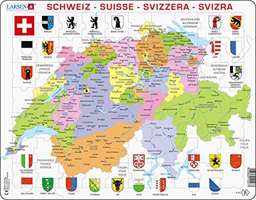 Larsen K43 Schweiz Politische Karte Puzzle - Mehrsprachig (DE/FR/IT) - 70 Teile von Larsen