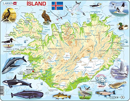 Larsen K7 Island Physische Karte, Isländisch Ausgabe, Rahmenpuzzle mit 81 Teilen von Larsen