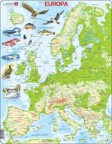 Larsen K70 Europa physische Karte, Dänisch Ausgabe, Rahmenpuzzle mit 87 Teilen von Larsen