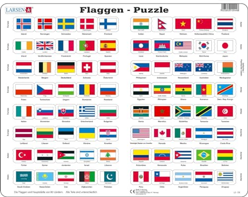 Larsen L2 Flaggen-Puzzle, Deutsch Ausgabe, Rahmenpuzzle mit 80 Teilen von Larsen
