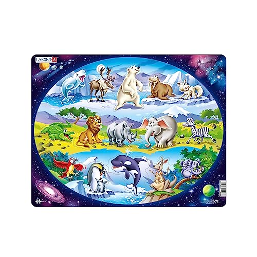 Larsen NM6 Rahmenpuzzle für Kinder I Tiere auf der ganzen Welt I Anfänger Puzzle ab 2 Jahre I Tolles Kinderpuzzle mit 15 Teilen I Spielspaß & Lernen von Larsen