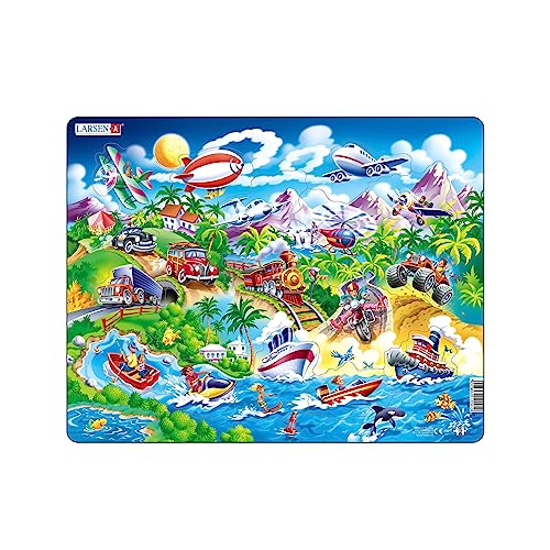 Larsen NM7 Rahmenpuzzle für Kinder I Autos, Boote, Zug & Flugzeuge I Puzzle ab 2 Jahre I Schönes Kinderpuzzle mit 18 Teilen I Spiel, Spaß & Lernen von Larsen