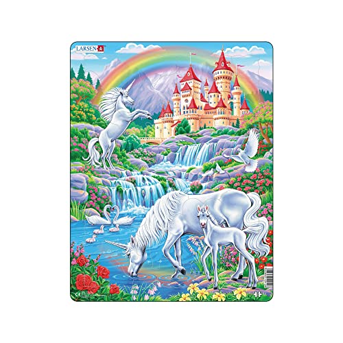 Larsen PG2 Einhörner unter dem Regenbogen Jigsaw Puzzle für Kinder 2-12 Jahre alt - 32 Stück Puzzle | Kinder Kreativität und Lernen | Imagine & Play Einhorn Puzzle| Rahmenpuzzles von Larsen