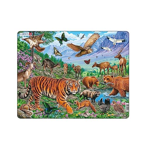 Larsen FH39 Rahmenpuzzle für Kinder I Amur Tiger im sibirschen Sommer I Puzzle ab 3 Jahre I Schönes Kinderpuzzle mit 36 Teilen I Spielspaß und Lernen von Larsen