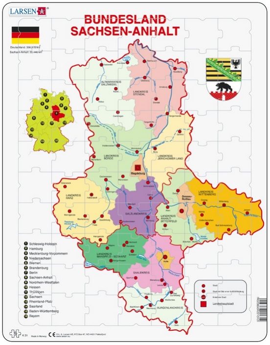 Larsen Rahmenpuzzle - Bundesland: Sachsen-Anhalt 70 Teile Puzzle Larsen-K31-DE von Larsen