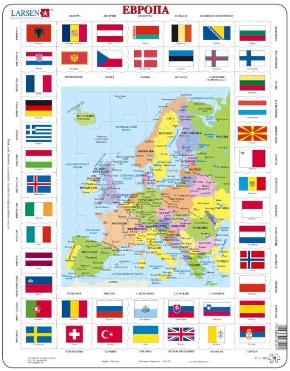 Larsen Rahmenpuzzle - Europa (auf Russisch) 70 Teile Puzzle Larsen-KL1-RU von Larsen