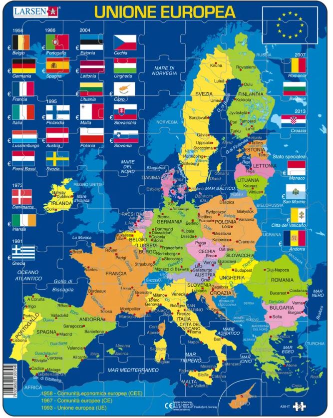 Larsen Rahmenpuzzle - European Union (Italian) 70 Teile Puzzle Larsen-A39-IT von Larsen