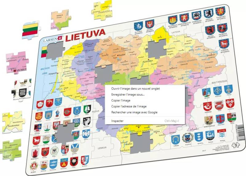 Larsen Rahmenpuzzle - Karte von Litauen (auf Litauisch) 70 Teile Puzzle Larsen-A3-LT von Larsen