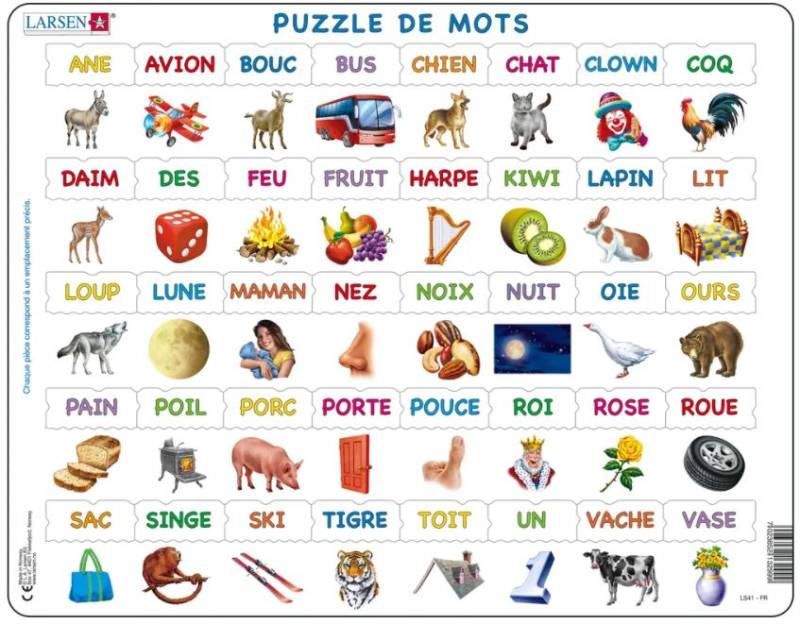 Larsen Rahmenpuzzle - Learn to Read - Simple Words from 23 Lower Case Letters (French) 40 Teile Puzzle Larsen-LS41-FR von Larsen