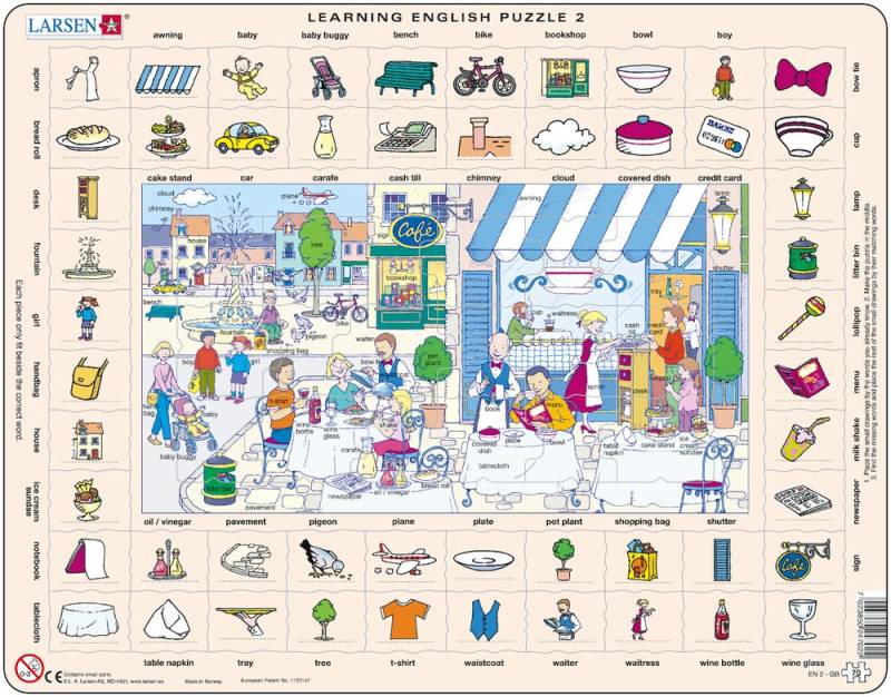 Larsen Rahmenpuzzle - Learning English 2: Im Restaurant und in der Stadt 70 Teile Puzzle Larsen-EN2-GB von Larsen