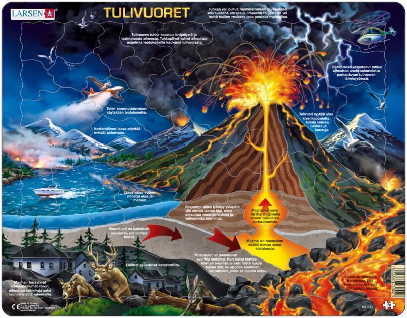 Larsen Rahmenpuzzle - Vulkan (Auf Finnisch) 70 Teile Puzzle Larsen-NB2-FI von Larsen