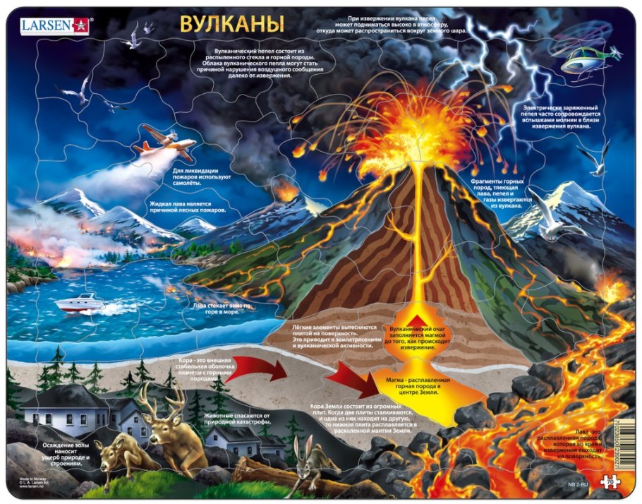 Larsen Rahmenpuzzle - Vulkane (auf Russisch) 70 Teile Puzzle Larsen-NB2-RU von Larsen