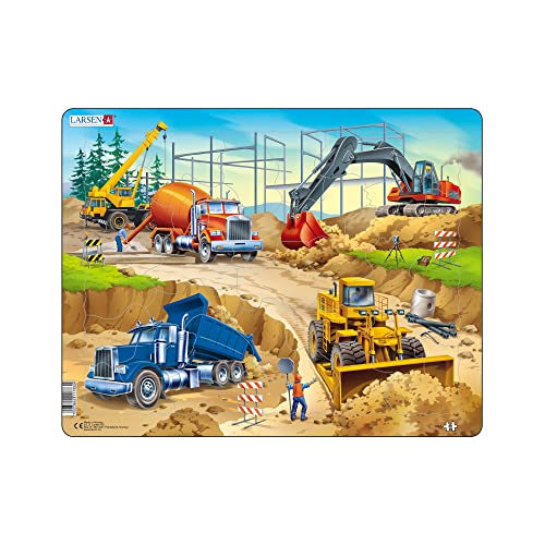 Larsen US1 Construction Site Jigsaw Puzzle für Kinder ab 6 Jahren - 30 Teile Puzzle | Lern- und Spaßpuzzle | Kinderentwicklung | Rahmenpuzzles | Hergestellt in Norwegen von Larsen