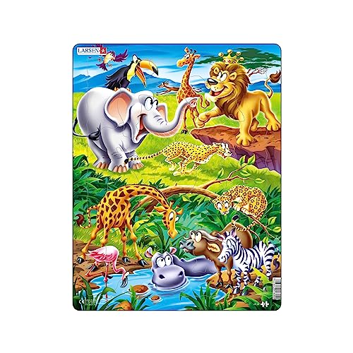 Larsen US16 Rahmenpuzzle für Kinder I Löwenkönig und Tiere der Savanne I Puzzle ab 3 Jahre I Tolles Kinderpuzzle mit 18 Teilen I Spiel, Spaß & Lernen von Larsen