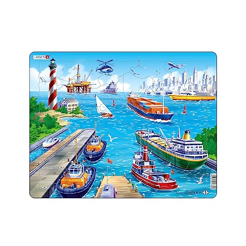 Larsen US2 Rahmenpuzzle für Kinder I Schiffe in einem belebten Hafen I Puzzle ab 3 Jahre I Schönes Kinderpuzzle mit 35 Teilen I Spiel, Spaß & Lernen von Larsen