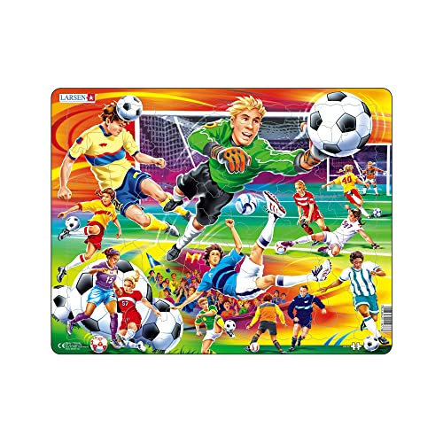 Larsen US22 Action auf dem Fußballplatz Jigsaw Puzzle für Kinder ab 6 Jahren - 65 Teile | Spaß Puzzle | Perfektes Fußball Puzzle Geschenk für Jungen | Rahmenpuzzles | Hergestellt in Norwegen von Larsen