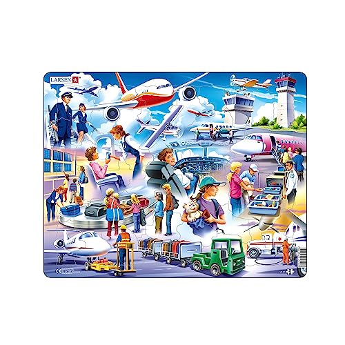 Larsen US27 Rahmenpuzzle für Kinder I EIN aufregender Tag am Flughafen I Puzzle ab 3 Jahre I Tolles Kinderpuzzle mit 42 Teilen I Spiel, Spaß & Lernen von Larsen