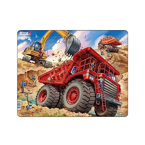 Larsen US36 Rahmenpuzzle für Kinder I Großer Muldenkipper auf Baustelle I Puzzle ab 4 Jahre I Tolles Kinderpuzzle mit 33 Teilen I Spiel, Spaß & Lernen von Larsen