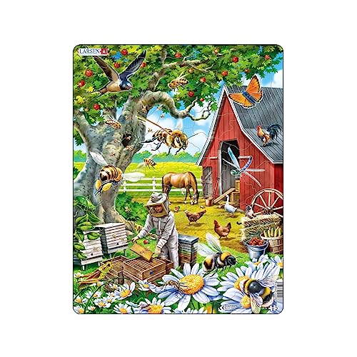 Larsen US39 Rahmenpuzzle für Kinder I Herumschwirrende Bienen & Imker I Puzzle ab 4 Jahre I Schönes Kinderpuzzle mit 53 Teilen I Spiel, Spaß & Lernen von Larsen