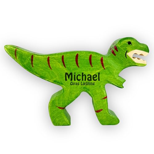 Holztiger Dinosaurier Tyrannosaurus Rex personalisiert mit Wunschgravur Name Text Baby Kind Geschenk Geburt Taufe Geburtstag Holzspielzeug von Lasernauten