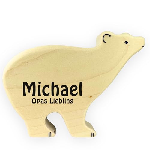 Holztiger Eisbär personalisiert mit Wunschgravur Name Text Baby Kind Geschenk Geburt Taufe Geburtstag Holzspielzeug Holztier Kinderzimmer von Lasernauten