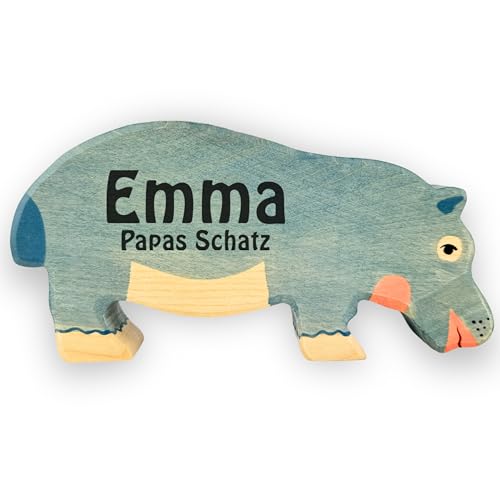 Holztiger Nilpferd personalisiert mit Wunschgravur Name Text Baby Kind Geschenk Geburt Taufe Geburtstag Holzspielzeug Holztier Kinderzimmer von Lasernauten