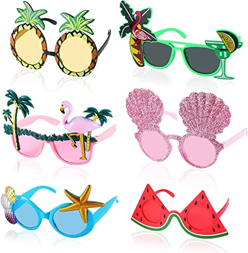 Lassuzie 6 Stück Party Brille, Lustige Brille Hawaii Sonnenbrille Tropical Brille Kostüm Party Sonnenbrille für Strand Pool Thema Dekoration, Sonnenbrille für Sommer Party Photo Requisiten von Lassuzie