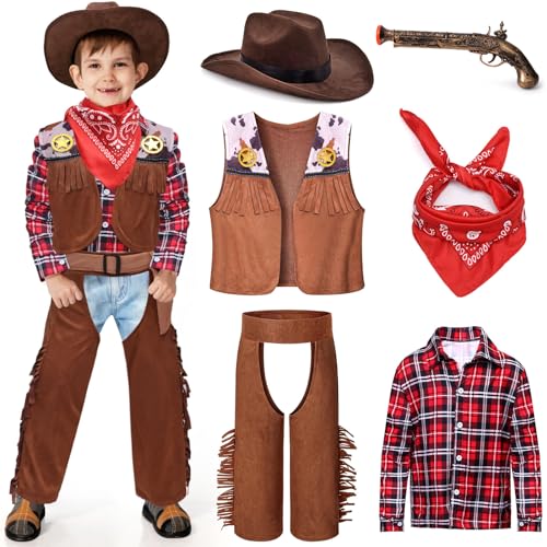 Latocos Cowboy-Kostüm für Kinder im Alter von 3–12 Jahren, Halloween-Party, Rollenspiel und Cosplay, 7-teilig von Latocos