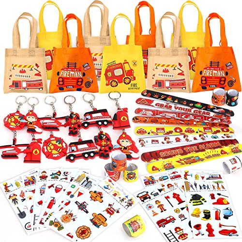 Latocos Feuerwehrmann Party Mitgebsel Kindergeburtstag Geschenk Tasche Feuerwehrleute Feuerwehrauto Hubschrauber Schlüsselanhänger Schnapparmband Tattoos Feuerwehr Spielzeug für Jungen von Latocos