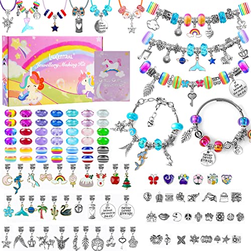 LauCentral 164-teiliges Set zur Herstellung von Charm-Armbändern, Schmuckherstellung, Perlen, Bastelbedarf, Set mit Schlangenkette, Weihnachtsgeschenke für Mädchen, Teenager, Kinder im Alter von 8–12 von LauCentral