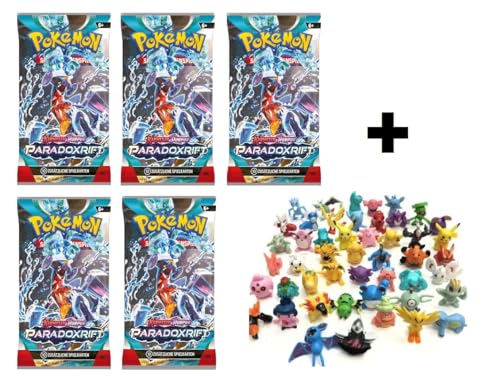 Pokemon Booster Packs Sammelkarten deutsch | + 3 Sammelfiguren (Paradoxrift, 5, Stück) von Laubner