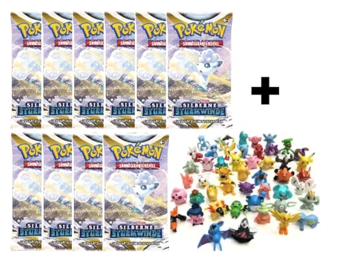 Pokemon Booster Packs Sammelkarten deutsch | + 3 Sammelfiguren (Silberne Sturmwinde, 5, Stück) von Laubner