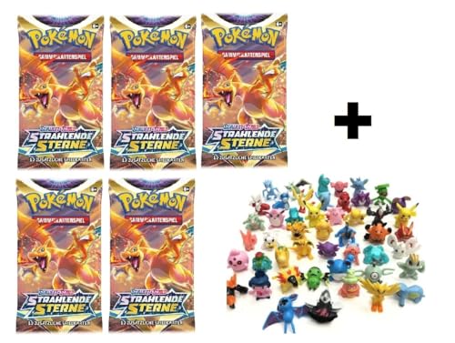 Pokemon Booster Packs Sammelkarten deutsch | + 3 Sammelfiguren (Strahlende Sterne, 10, Stück) von Laubner