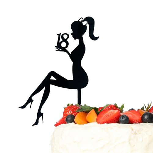 Party Cake Topper Schwarz Acryl Kuchen Dekoration für Party Feier Silhouette Design (18 Geburtstag) von Laurel & Mason