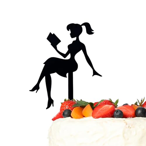 Party Cake Topper Schwarz Acryl Kuchen Dekoration für Party Feier Silhouette Design (Buchliebhaber) von Laurel & Mason