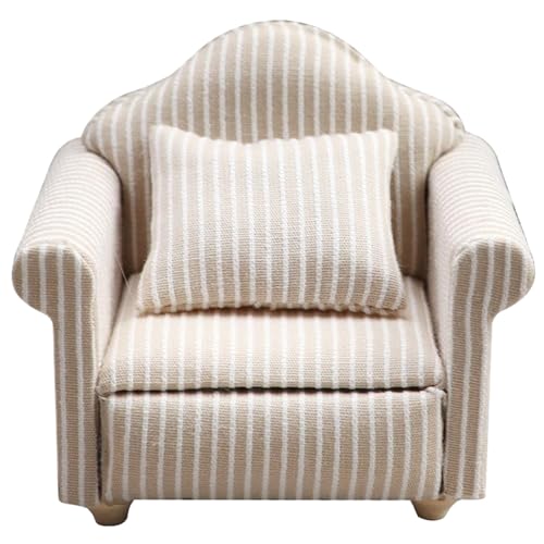 Lawnrden 1 12 Skala Dollhouse Möbel, Vintage Dollhouse Couch mit Kissen Sessel Wohnzimmer Möbel Holzstoff Rahmen Einzellesstuhl, Streifen |.Miniatur Lawnrden 1 12 Skala Dollhouse Möbel, Vintage Dollhouse Couch mit Kissen Sessel Wohnzimmer Möbel Holzstoff Rahmen Einzellesstuhl, Streifen |.Miniatur von Lawnrden