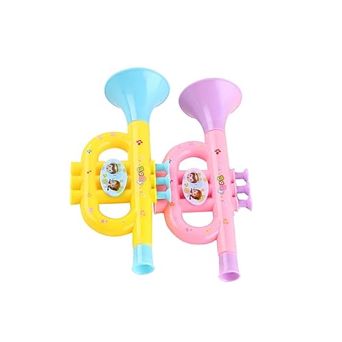 2pcs Plastik -Trompete Spielzeug Babymusik Horn Hooter Spielzeug Early Musical Instrument Bildungsspielzeug für Kinder zufällige Farbe, Cartoon Musik Trompete von Lawnrden