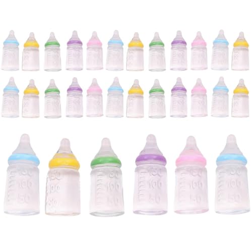 Babypuppenflaschen, 30pcs Miniatur Mini-Flasche, farbenfrohe Plastik-Mini-Milchflasche, leichte kompakte Spielzeugbabyflasche, neuartige Mehrzweck-winzige Süßigkeitenglas für Taufe DIY-Handwerk von Lawnrden