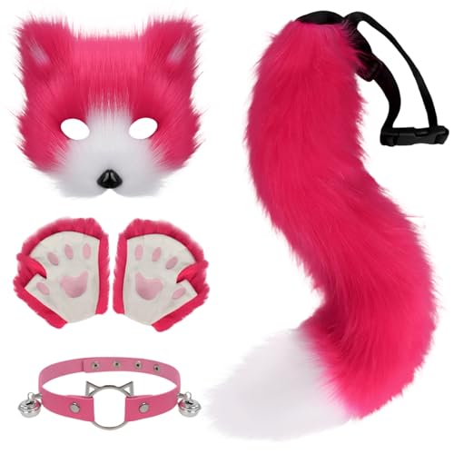 Fox Kostüm realistisch Rose Red Pelry Kostüm umfasst Fox Maske, Fox Tail, Fox Paws & Kragen für Frauen niedliches therianisches Kostüm für Dress -up, Maskerade Fox -Kostüm von Lawnrden