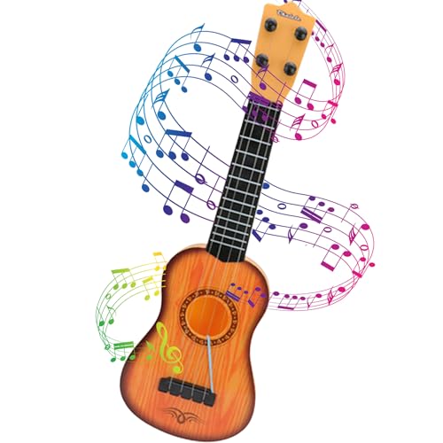 Kids Gitarrenspielzeug Ukulele, Plastik -Musikinstrumentenspielzeug, 17 Mini -Gitarren -Ukulele mit 4 verstellbaren Saiten, gelbe frühe lehrreiche klassische Gitarre für Fähigkeiten, die Kinder Weihn von Lawnrden