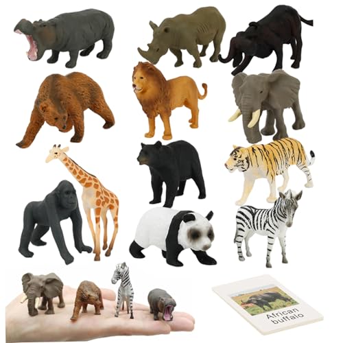 Kleine Montessori -Tierfiguren mit Flash -Karten, 24pcs realistische Tierfiguren Spielzeug, Bildungstierspiel mit simulierten Wildtieren und englischen Karten für Kleinkinder Kinder Lernen Spielzeug von Lawnrden