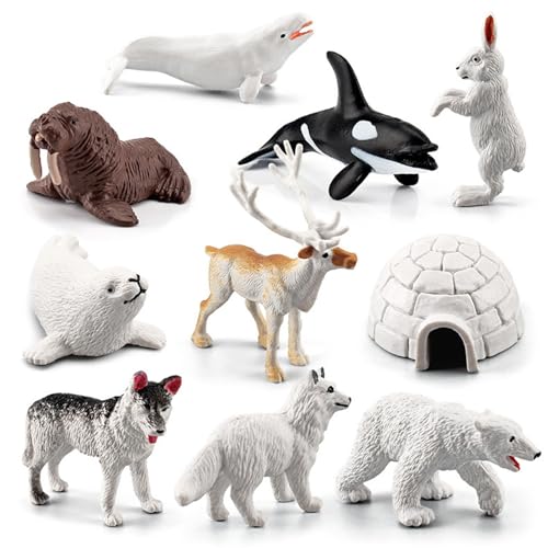 Kleine polare Tiere Figuren, 10pcs realistisches Plastikpolar -Bären -Aktionsmodell, Simulation Arktische Tierfiguren, Desktop Arctic Animal Decor Lernspielzeuggeschenke für Jungen und Mädchen von Lawnrden